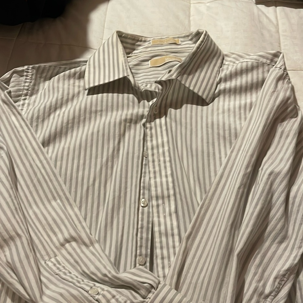 Michael Kors dress shirt long sleeve grey and white mens 17 34/35